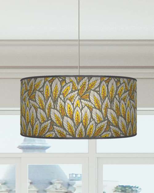 Leaves Floral Mustard Yellow Grey Ceiling Light Drum Lamp Shade 10