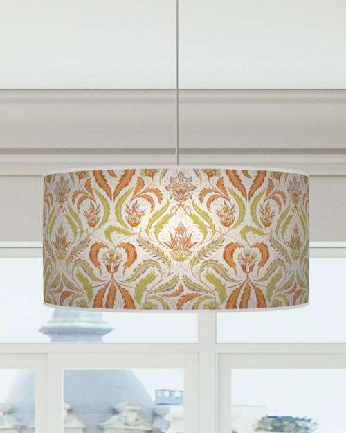 Morris Inspired Lampshade Rustic Orange Green Ceiling Light Drum Lamp Shade dz118