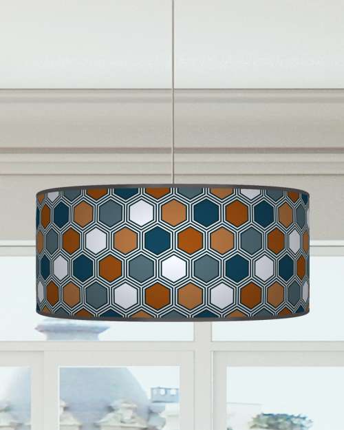 Hexagon Geometric Navy Blue Rust Brown Ceiling Light Drum Lamp Shade dz122