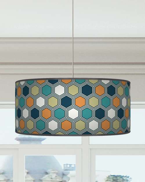 Hexagon Geometric Lampshade Orange Mustard Beige Brown Ceiling Light Drum Lamp Shade dz127