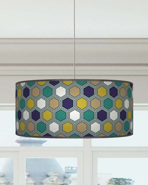 Hexagon Geometric Lampshade  Navy Teal Blue Orange Beige Ceiling Light Drum Lamp Shade dz128