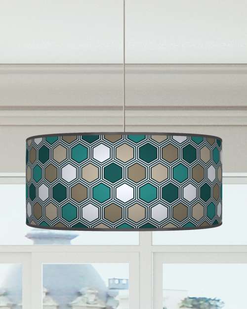 Hexagon Geometric Lampshade Emerald Green Teal Beige Ceiling Light Drum Lamp Shade dz130