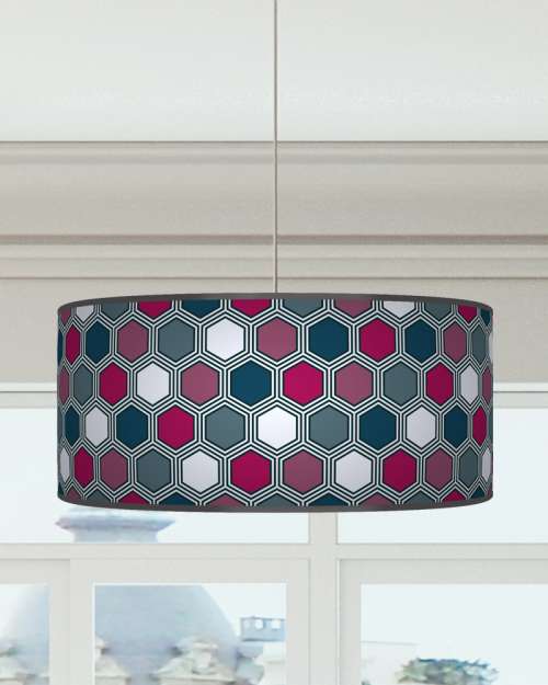 Hexagon Geometric Lampshade Navy Hot Pink Purple Ceiling Light Drum Lamp Shade dz131