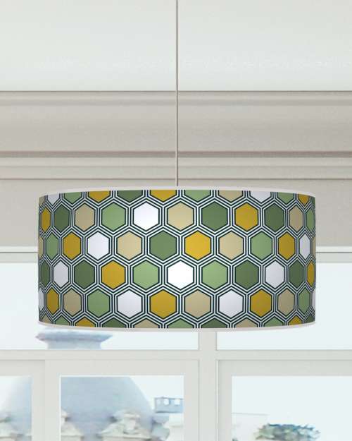 Hexagon Geometric Lampshade Sage Green Yellow Ceiling Light Drum Lamp Shade dz134