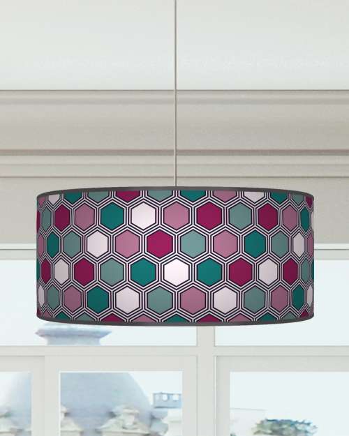 Hexagon Geometric Lampshade Teal Blue Hot Pink Purple Ceiling Light Drum Lamp Shade dz136