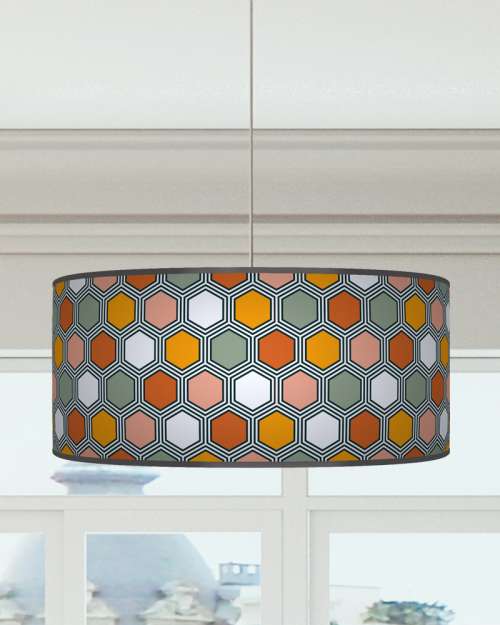 Hexagon Geometric Lampshade Orange Sage Green Pink Ceiling Light Drum Lamp Shade dz138