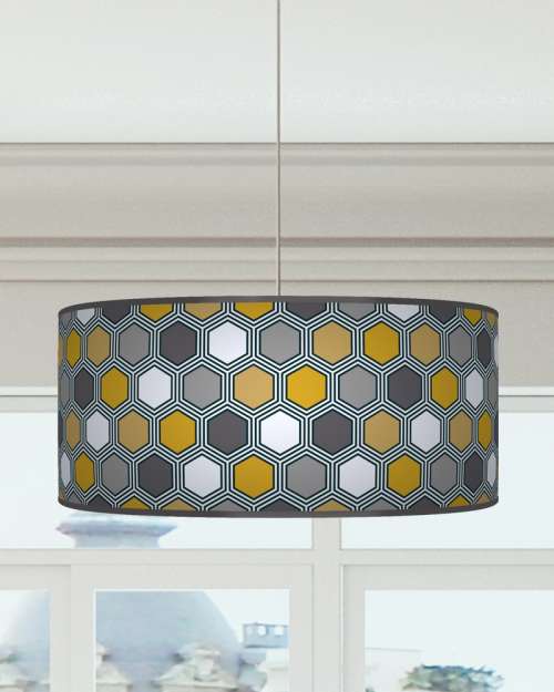 Hexagon Geometric Lampshade Mustard Grey Yellow Ceiling Light Drum Lamp Shade dz139