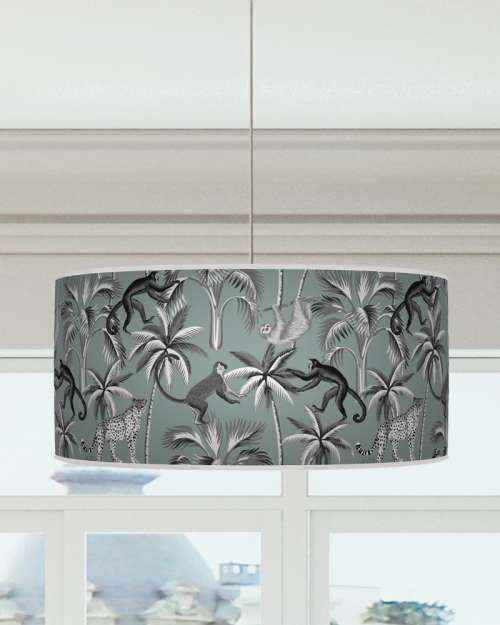 Tropical Jungle Lampshade Duck Egg Blue Grey Ceiling Light Drum Lamp Shade dz144