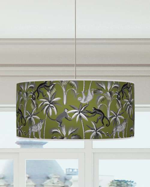 Tropical Jungle Lampshade Olive Green Grey Ceiling Light Drum Lamp Shade dz146