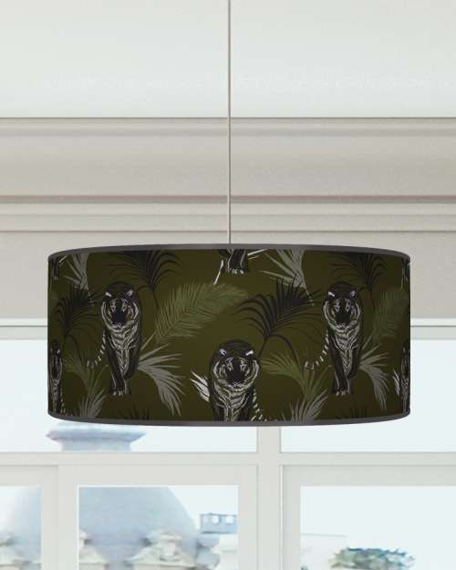 Tiger Palm Leaves Lampshade Green Grey Black Ceiling Light Drum Lamp Shade dz173