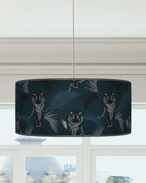 Tiger Palm Leaves Lampshade Blue Grey Black Ceiling Light Drum Lamp Shade dz174