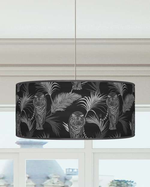 Tiger Palm Leaves Lampshade Grey Black Ceiling Light Drum Lamp Shade dz176