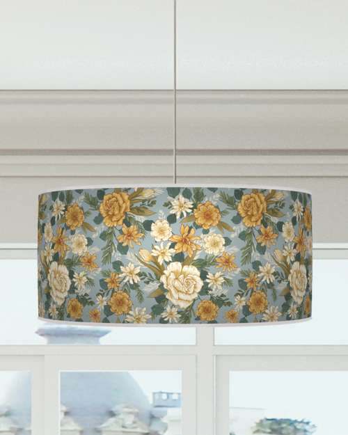 Floral Lampshade Mustard Yellow Blue Ceiling Light Drum Lamp Shade dz190