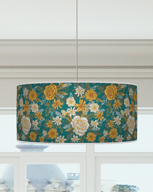 Floral Lampshade Mustard Teal Ceiling Light Drum Lamp Shade dz192