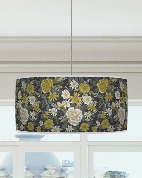 Floral Lampshade Charcoal Grey Green Ceiling Light Drum Lamp Shade dz199