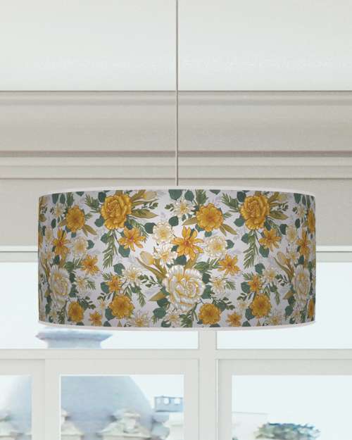 Floral Lampshade Neutral Mustard Green Ceiling Light Drum Lamp Shade dz200