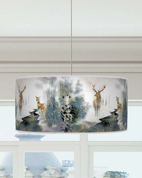 Deer Stag Mustard Blue Ceiling Light Drum Lamp Shade dz201