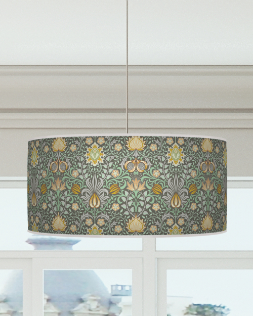Morris Inspired Lampshade Mustard Green Ceiling Light Drum Lamp Shade dz205