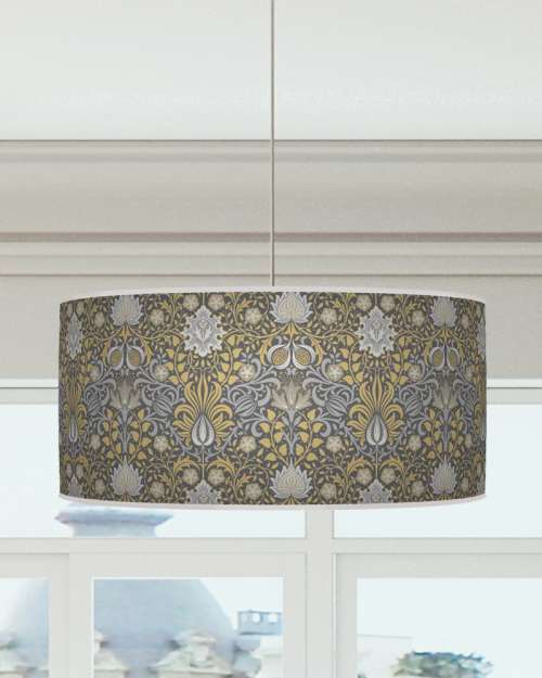 Morris Inspired Lampshade Mustard Yellow Grey Ceiling Light Drum Lamp Shade dz206