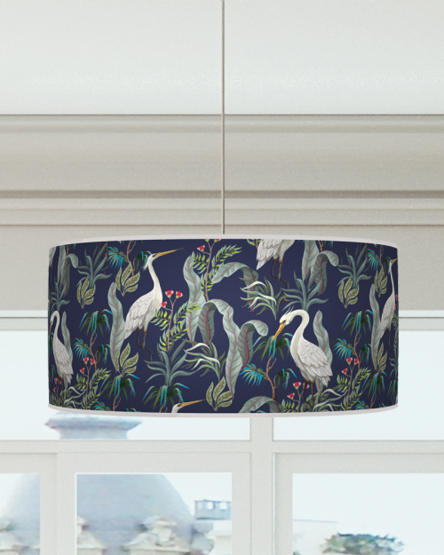 Herons Tropical Birds Lampshade Navy Blue Ceiling Light Drum Lamp Shade dz251