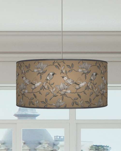 Garden Birds Lampshade in Brown Beige Grey Ceiling Light Drum Lamp Shade 65