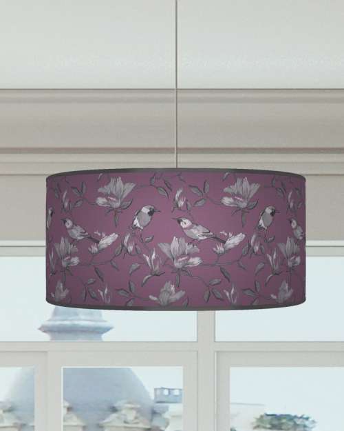 Garden Birds Lampshade in Purple Grey Ceiling Light Drum Lamp Shade  dz66