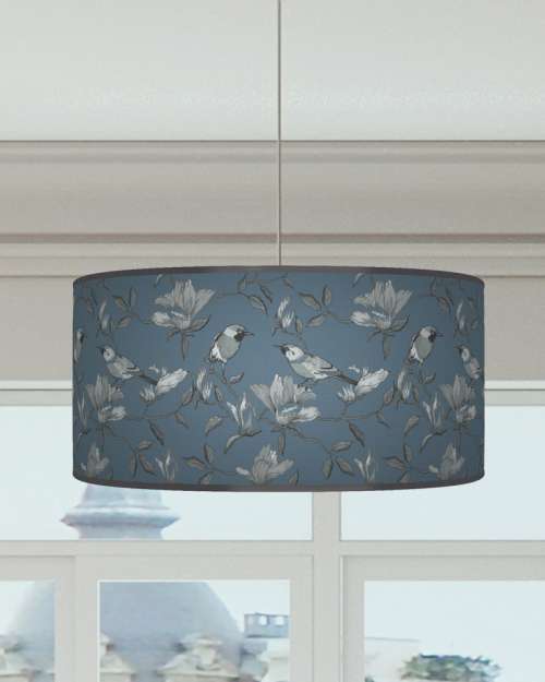 Garden Birds Lampshade in Blue Grey Ceiling Light Drum Lamp Shade  dz67