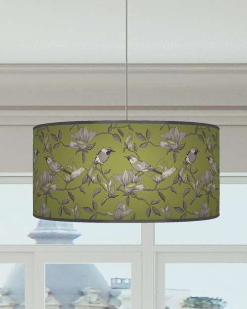 Garden Birds Lampshade in Green Grey Ceiling Light Drum Lamp Shade  dz68