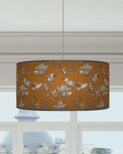 Garden Birds Lampshade in Orange Grey Ceiling Light Drum Lamp Shade dz69