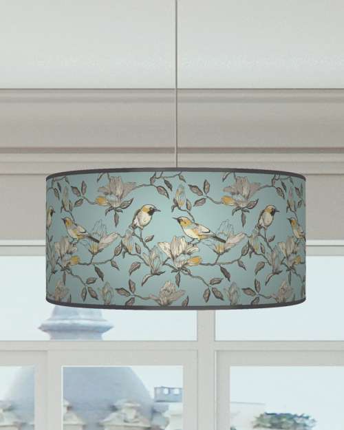 Garden Birds Lampshade in Blue Mustard Grey Ceiling Light Drum Lamp Shade dz70