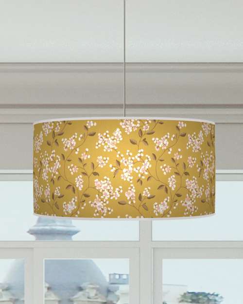 Floral Lampshade Mustard Yellow Ceiling Light Drum Lamp Shade  dz75