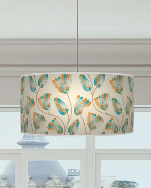 Bold Floral Lampshade Teal Orange Beige Ceiling Light Drum Lamp Shade dz82