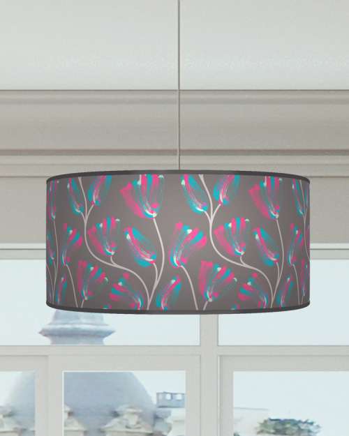 Bold Floral Lampshade Teal Fuchsia Pink Grey Ceiling Light Drum Lamp Shade dz83