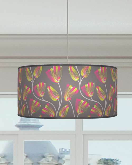 Bold Floral Lampshade Teal Fuchsia Pink Grey Ceiling Light Drum Lamp Shade dz85